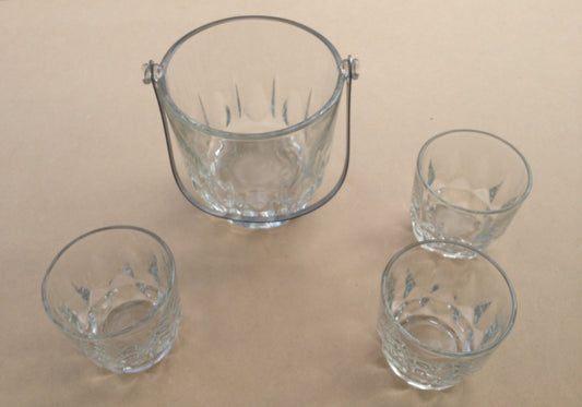 Vintage Cut Glass Ice Bucket with Three Glasses