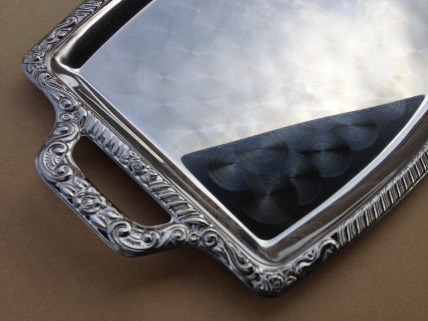 Entertaining Tray Stainless Steal with Floral Detail