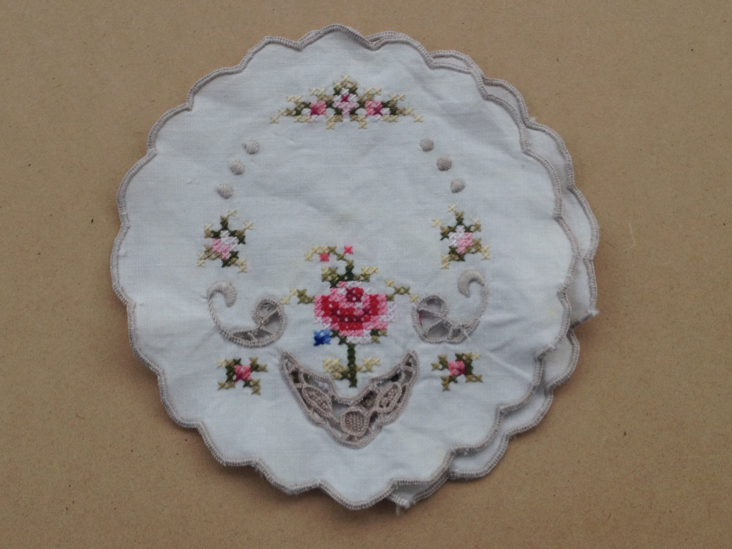 Vintage Linen Embroided Ornate Small Doilies