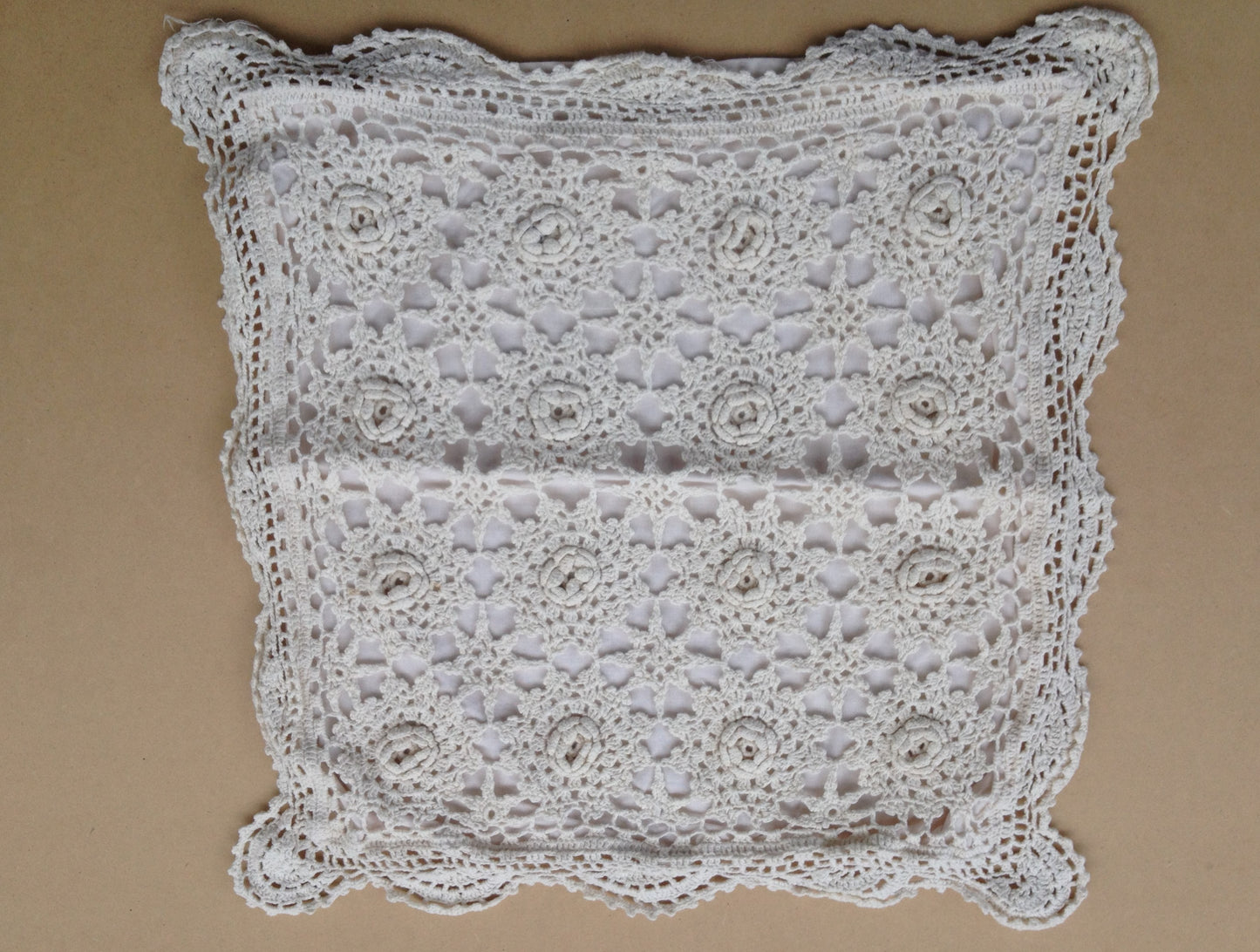 White Cotton Vintage Style Rosette Stitched Cushion Covers