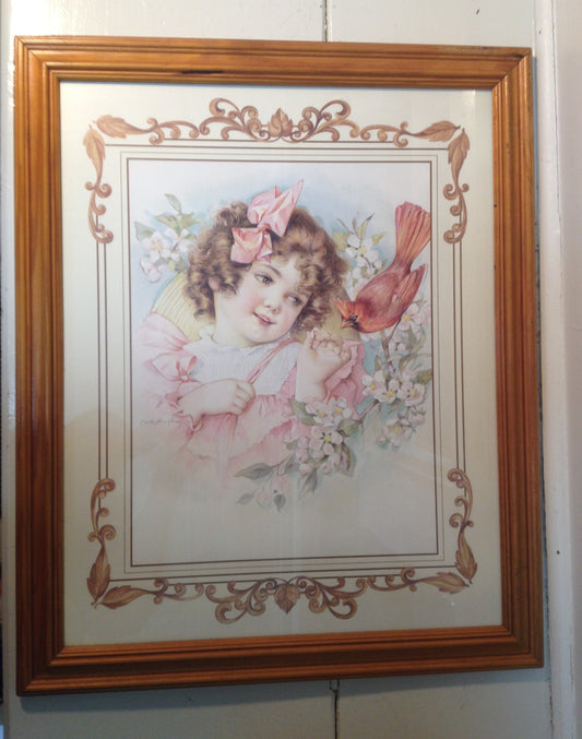Vintage 'Orchard Girl' Print in Timber Frame