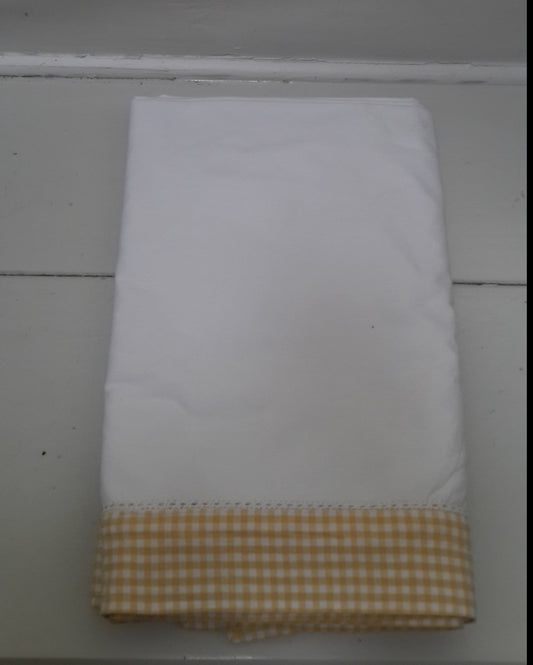 Rectangular  White Tablecloth with Yellow Gingham Edge